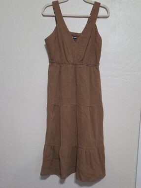 Steve Madden Brown Tiered V-Neck Maxi Dress